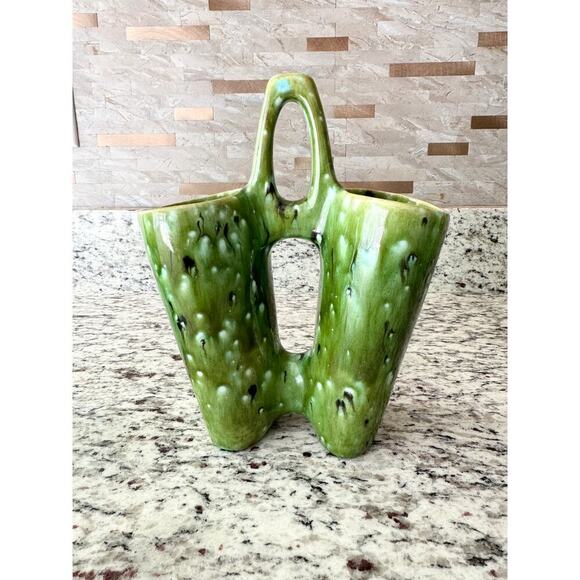 Vintage Green Flower Vase Rare Studio Pottery Bud Vase Two Sections for Decor - Picture 2 of 4